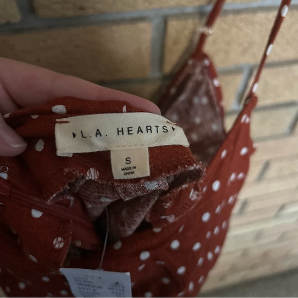 NWT LA Hearts Pacsun Rusty Orange Polka Dot Romper With Tie Back Size Small - Picture 2 of 4